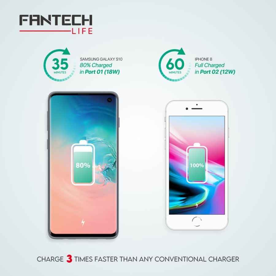 FANTECH Life Charger 30W Dual USB Fast Charging QC 3.0A VOOC